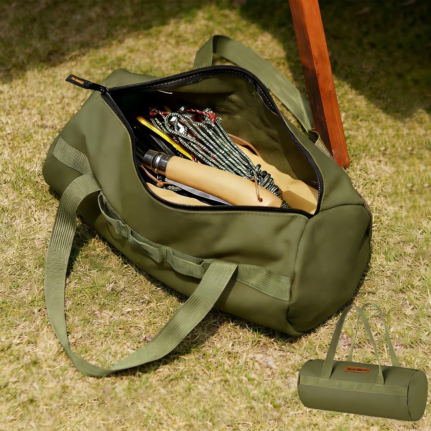 Camping Tool Bag Canvas Storage Foldable Portable Outdoor Travel Equipment (Gree