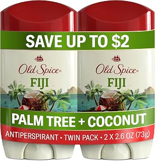 Old Spice Antiperspirant Deodorant for Men, Fiji Scent, 2.6 oz Pack of 2 | Dry Feel | Palm Tree & Coconut Notes | 24/7 Sweat & Odor Protection | 24/7 Freshness | Skin Conditioners | Fresher Collection