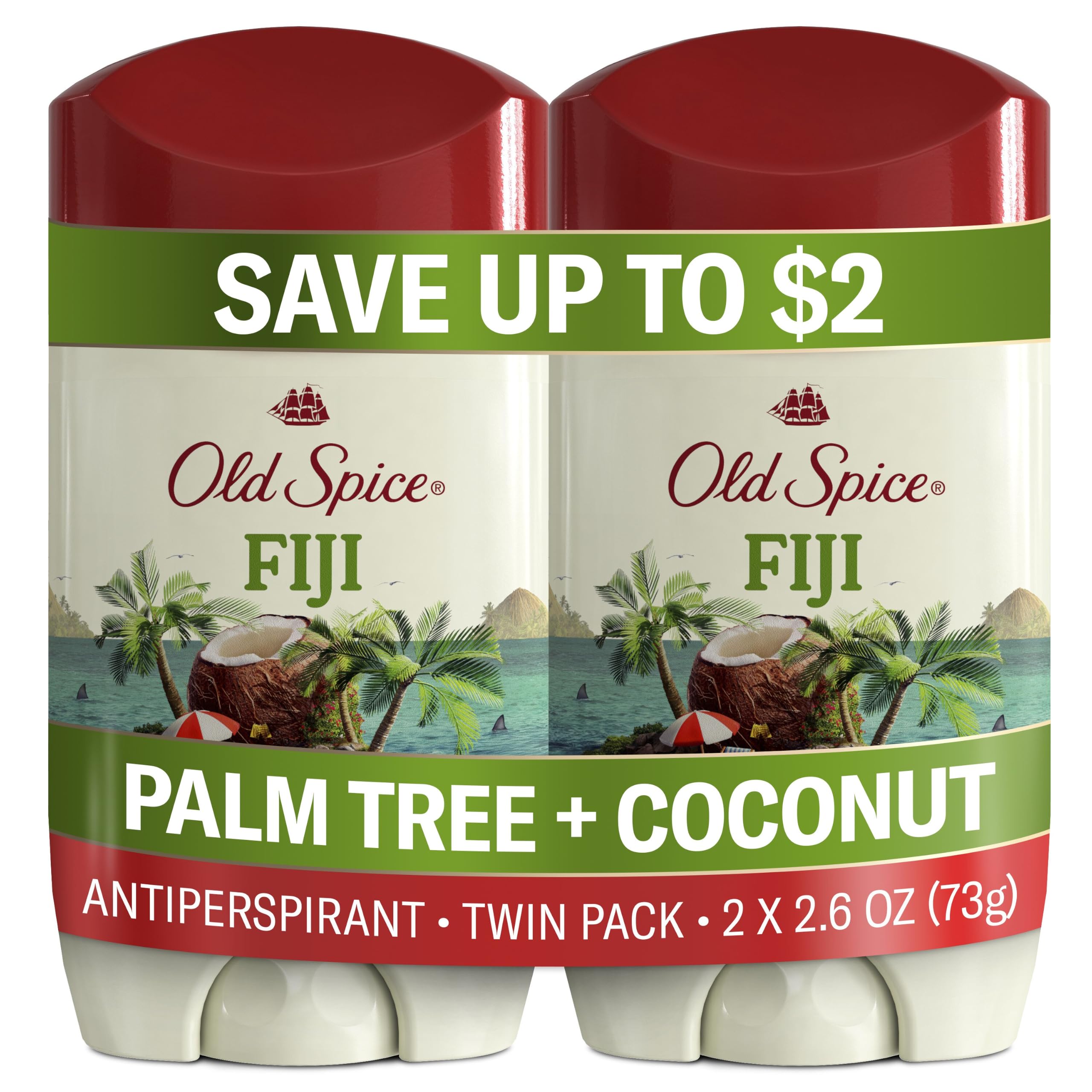 Old Spice Antiperspirant Deodorant for Men, Fiji Scent, 2.6 oz Pack of 2 | Dry F
