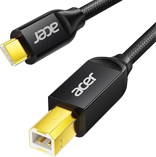 Acer USB B to USB C Cable 6.6FT, Nylon Printer Cable for Printer & MIDI | Aluminum Case & Gold-Plated, USB-B 2.0 480Mbps, USB C MIDI Cable for MacBook Pro/Air, for Brother, HP, MIDI Keyboards & DACs
