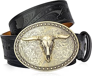 BISON DENIM Mens Belt Leather Western Cowboy Belts for Men Cinturones