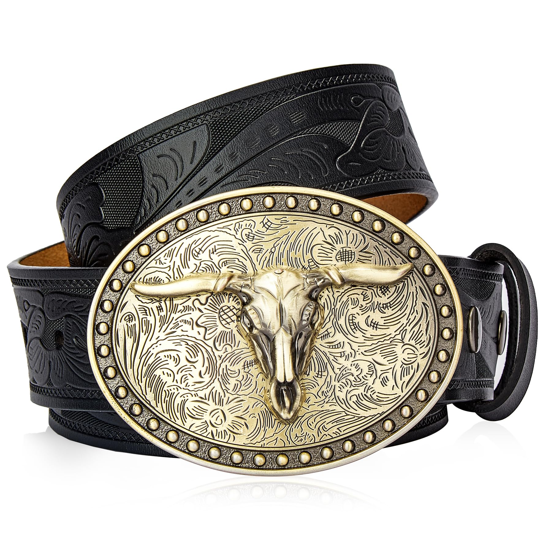 BISON DENIM Mens Belt Leather Western Cowboy Belts for Men Cinturones