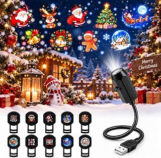 10 Pack Plug and Play HD Christmas Projector, 10 Festive Scenes, 360° Flexible Neck for Bedroom,Home Theater,Car
