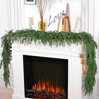 Hananona 2Pcs 6FT Christmas Garlands, Real Touch Norfolk Pine Garland | Faux Norfolk Pine Garland, Real Touch Winter Greenery Garlands, for Table, Mantle, Fireplace, Stair, Christmas Decoration