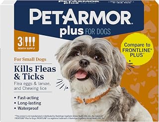 PetArmor Plus Flea & Tick Topical Dogs 5-22 lbs, 3-Month | Ideal for Small Dogs 5-22 lbs; Kills Fleas, Eggs, Larvae, Ticks & Lice; 3-month supply; Waterproof Nose-to-Tail