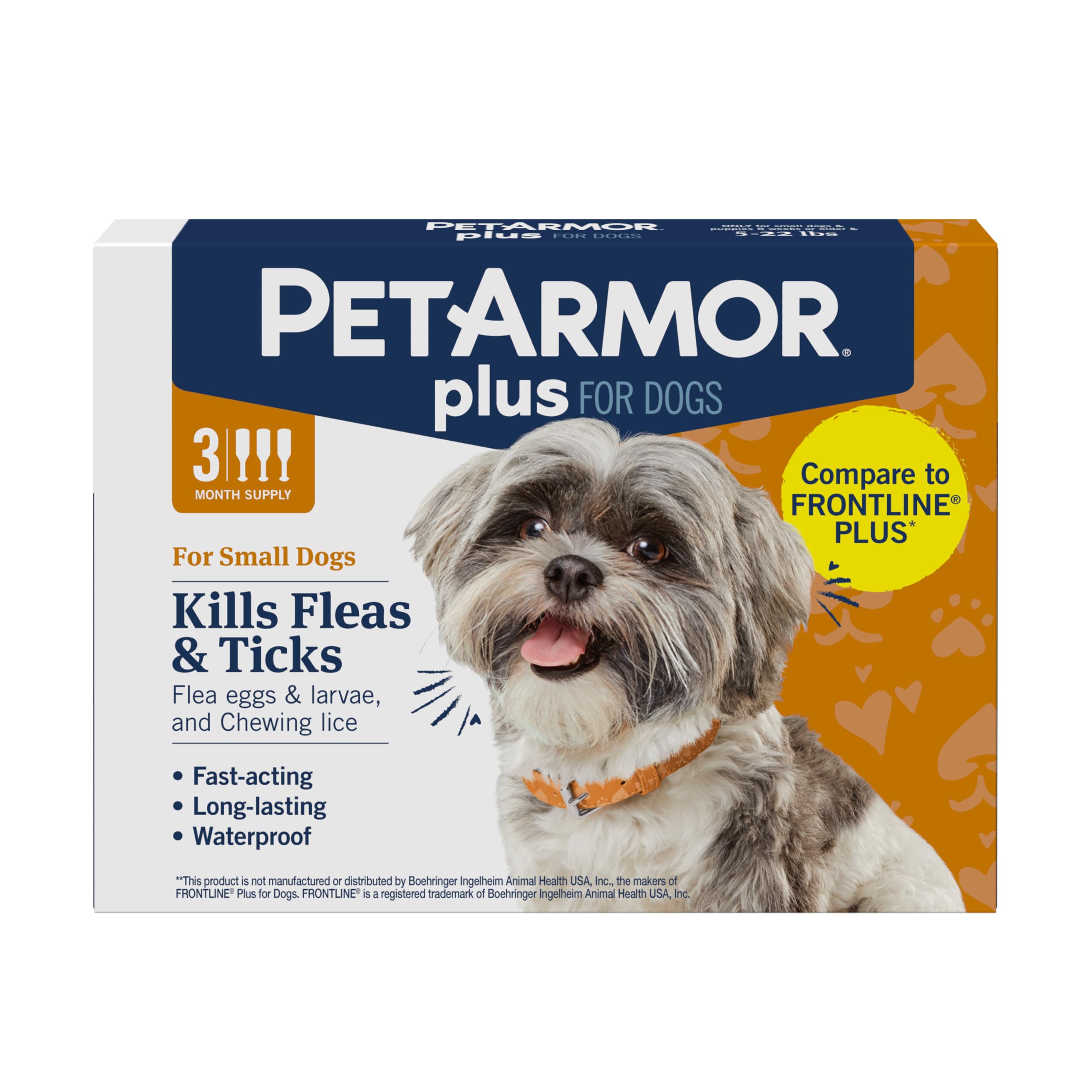 PetArmor Plus Flea & Tick Topical Dogs 5-22 lbs, 3-Month | Ideal for Small Dogs 