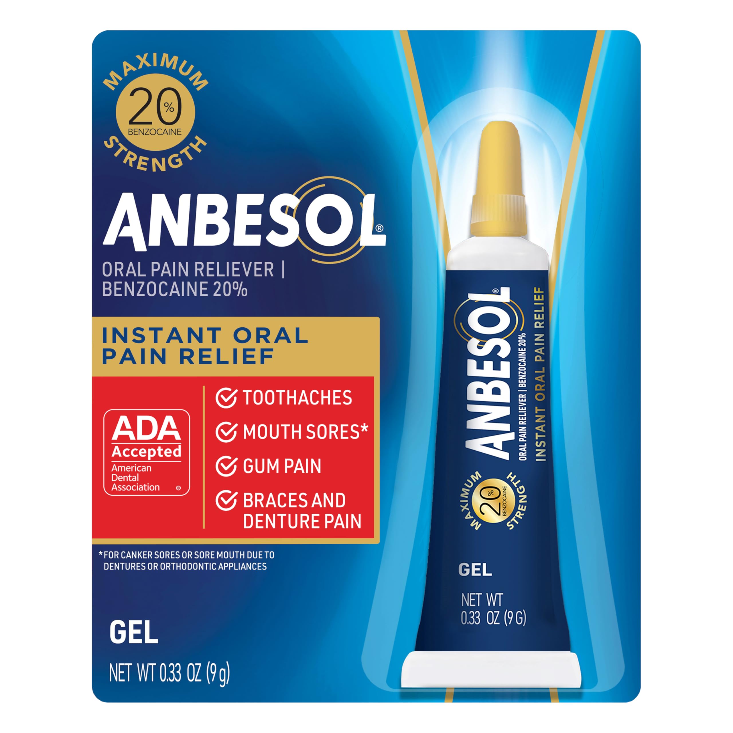 Anbesol Maximum Strength Gel Oral Pain Reliever, 0.33 oz | Instant oral pain rel