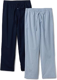 Amazon Essentials 2 Pack Men's Relaxed Fit Cotton Poplin Long Pyjama Bottoms Sleepwear Lounge Pants