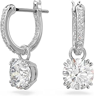 Swarovski Constella drop earrings, Round cut, White, Rhodium Finished