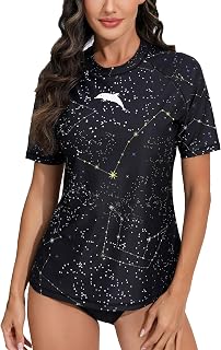 Halcurt Women Short Sleeve Rash Guard Swimwear Built in Bra Swim Shirt UPF50 Sun Protection Quick Dry Swimsuit Top
