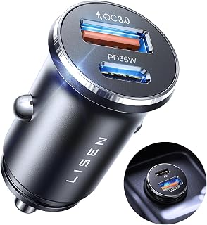 LISEN Car Charger USB C Fast Charge 69W Cigarette Lighter USB Charger 12V | [All Metal & Smallest] Car Accessories for Men Women BMW Campervan Car Adapter Socket Gadgets for iPhone 18 Duo Samsung iPad