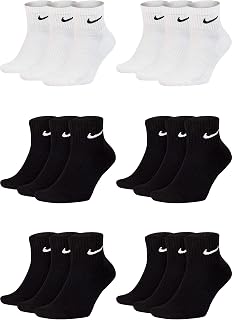 Nike SX7667 18 Pairs of Short Socks for Men and Women, White/Black, Size 34 36 38 40 42 44 46 48 50