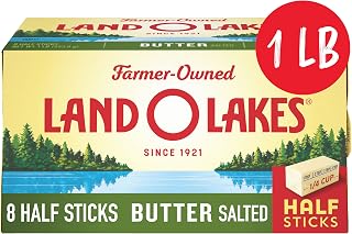Land O Lakes Salted Butter Half Sticks, 8 Half Butter Sticks, 1 lb Pack | Ideal for Small-Batch Baking: Half-stick portions of sweet cream and salt butter for easy recipe measuring