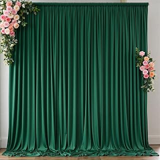 10 ft x 10 ft Wrinkle Free Hunter Green Backdrop Curtain for Parties, Polyester Dark Green Photo Backdrop Drapes 2 Panels 5x10ft for Baby Shower Wedding Birthday Party Photography Curtains