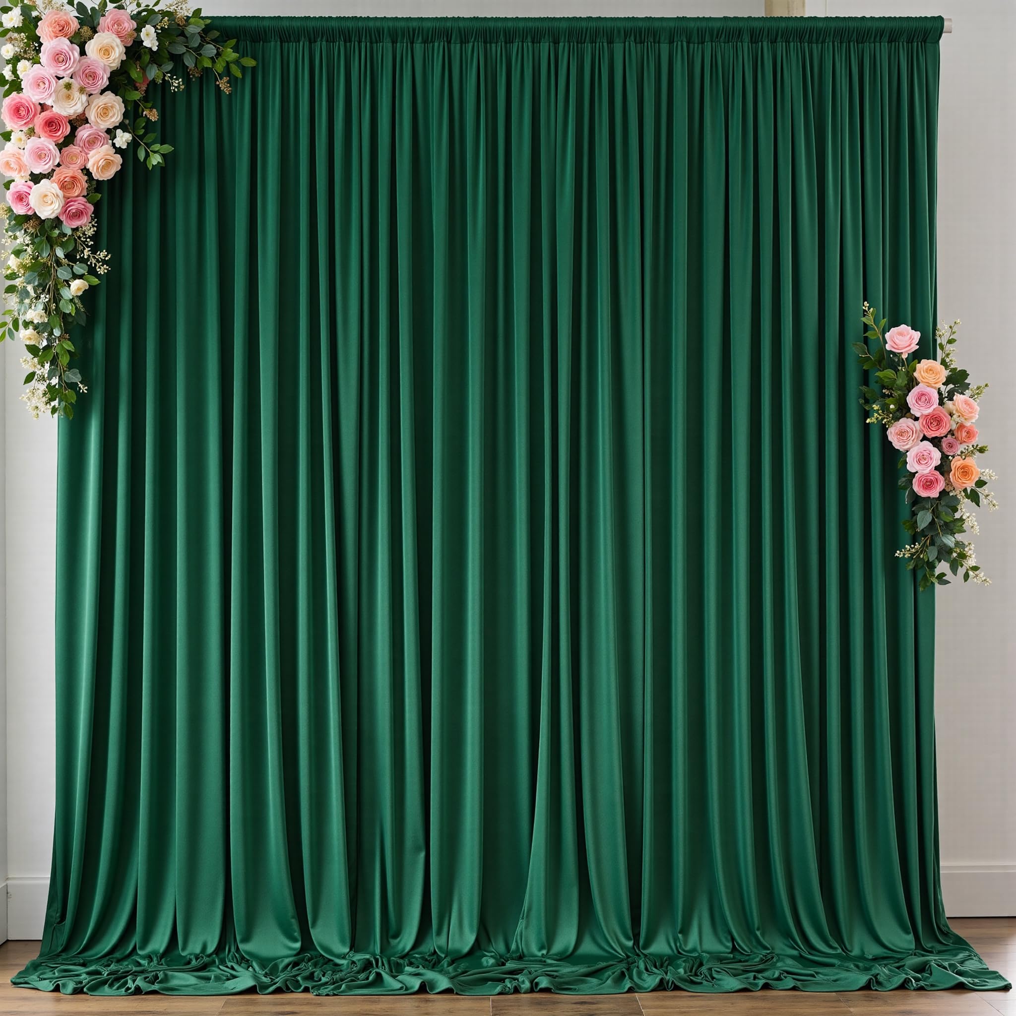 10 ft x 10 ft Wrinkle Free Hunter Green Backdrop Curtain for Parties, Polyester 