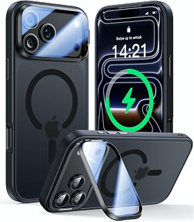 for iPhone 18 Pro Max Case/iPhone 17 Pro Max Case with Camera Cover Stand [Fit for MagSafe][10FT Mil-Grade Protection][Built-in Camera Protector] Translucent Magnetic Phone Case, Black