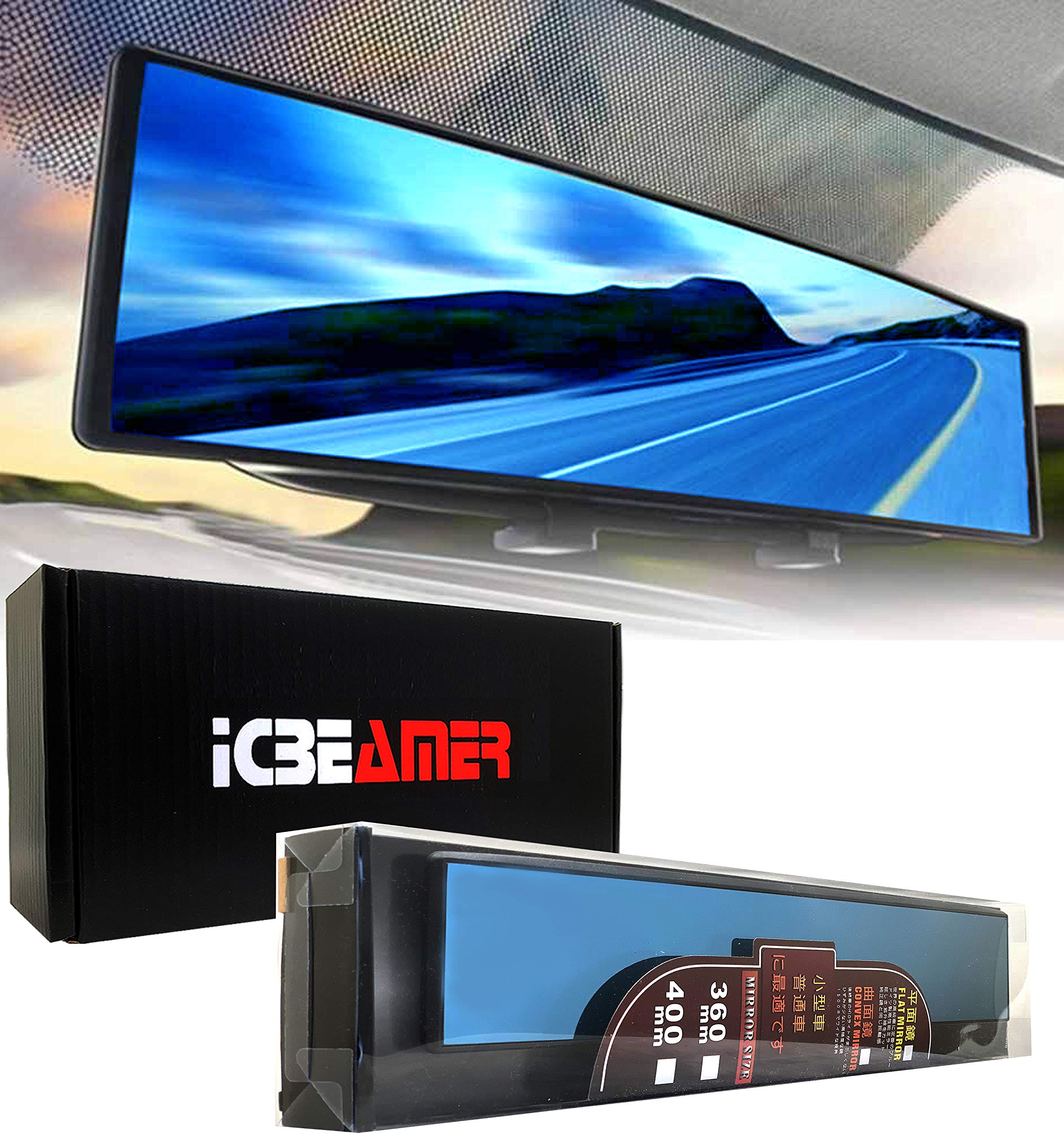 15.8" ICBEAMER Clip On Rear View Mirror | Flat Blue Tint Glass, Panoramic Wide A