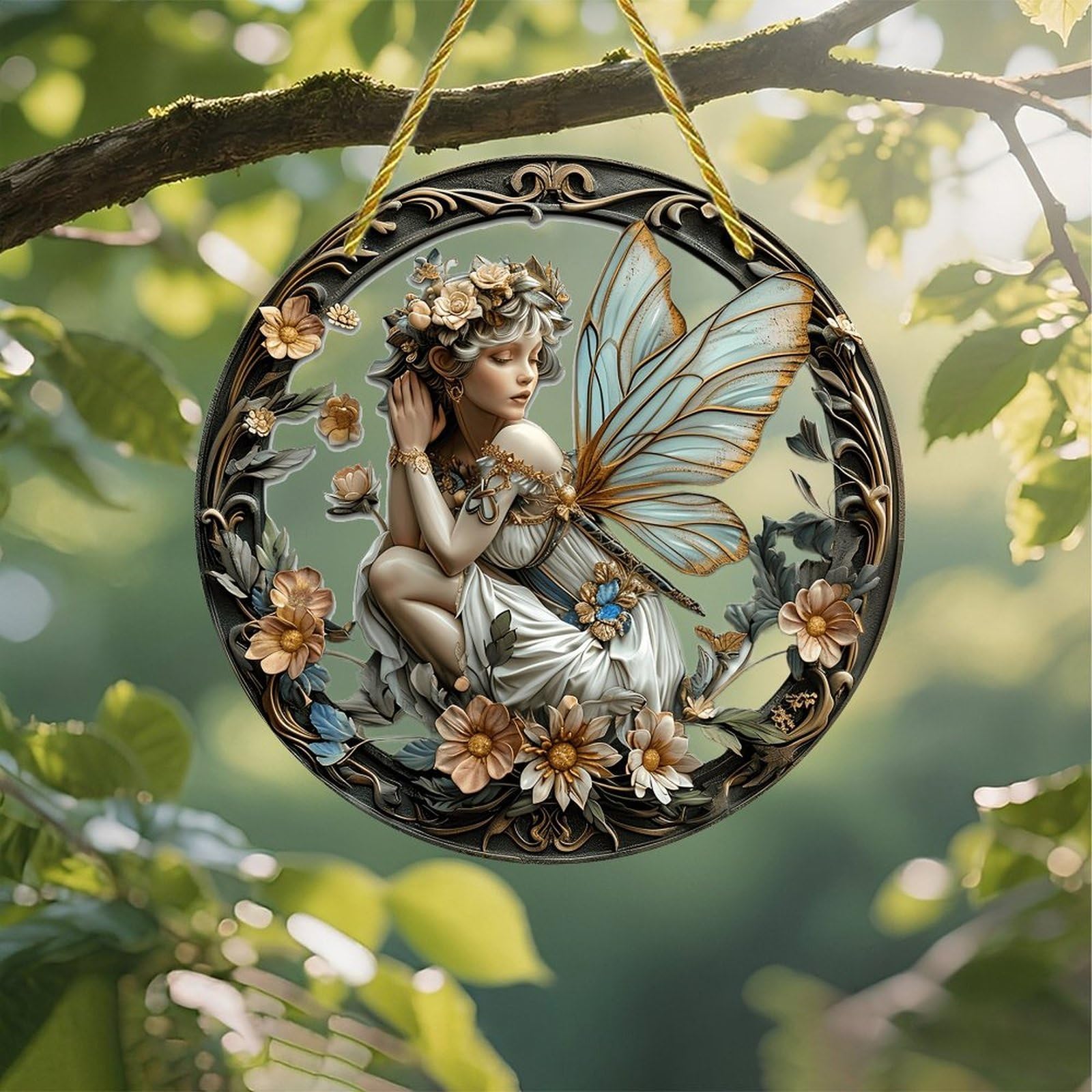 Colorful Acrylic Suncatcher Fairy Among Flowers 7 Inch Wall Hanging Window Decor