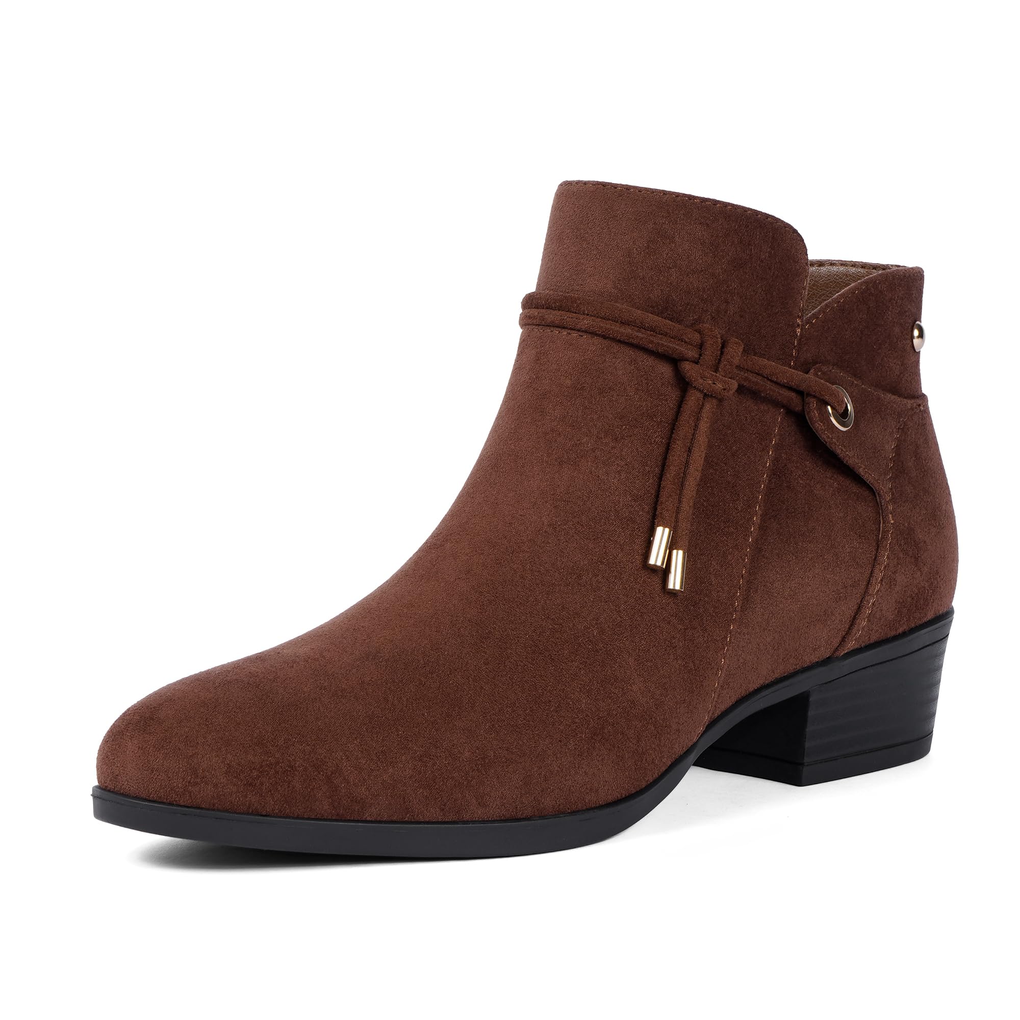 QIY Ankle Boots for Women Round Toe Low Heel Boots
