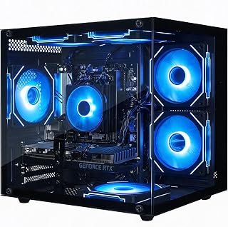Olialia Gaming PC Prebuilt, RTX 3060 Ti, AMD Ryzen 5 5500, 16GB RAM | 512GB SSD, RGB lighting, WiFi 6, 600W Power, Win 11, Panoramic Tower Desktop for Gaming, Streaming, Everyday Use