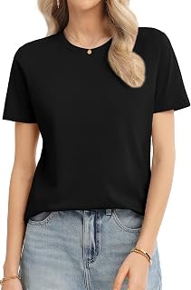QUALFORT レディース 綿100% 半袖Tシャツ、クルーネックベーシックTシャツ