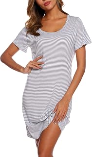 ENJOYNIGHT Women's Cotton Nightgown Summer Robe Short Sleeve Pyjamas Home Casual Nightwear