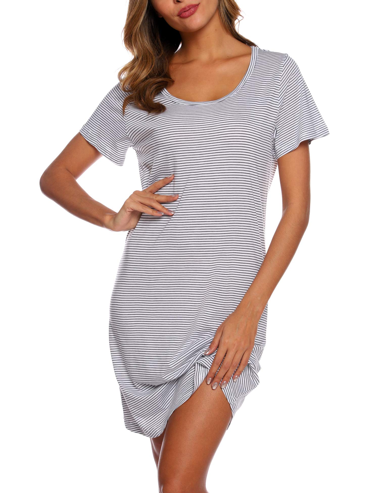 ENJOYNIGHT Women's Cotton Nightgown Summer Robe Short Sleeve Pyjamas Home Casual