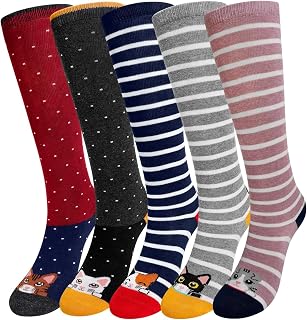 Girls Knee High Socks: Animal Long Socks for Kids - Over Calf Knee Cartoon Funny Cute Child Socks Girls Present 5 Pairs 2-12 Years old
