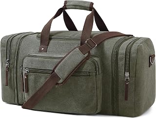 Large Canvas Travel Duffle Bag - Expandable to 70L, Durable Weekender for Men & Women - Ideal for Airplanes Travel, Gym, and Business(Olive)