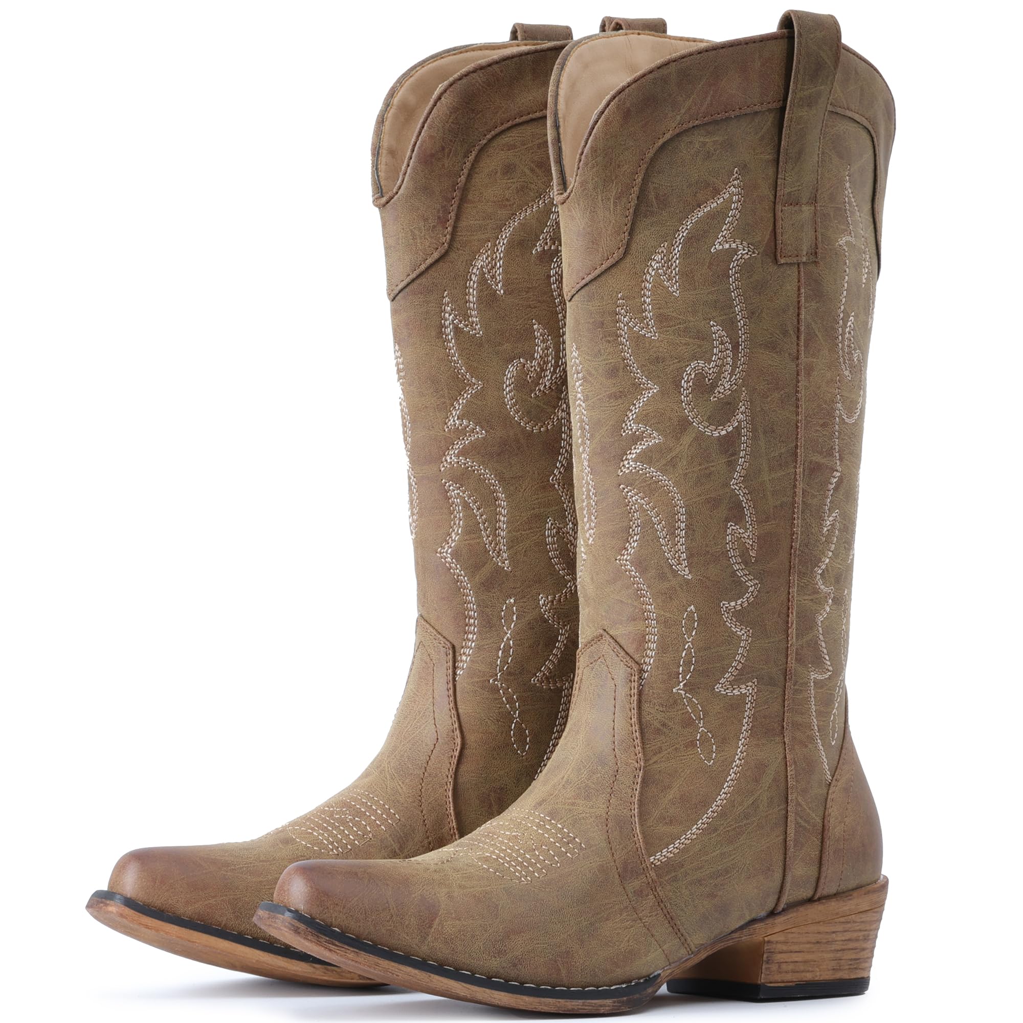 IUV Cowboy Boots for Women Mid Calf Fashion Cowgirl Boots Western Snip Toe