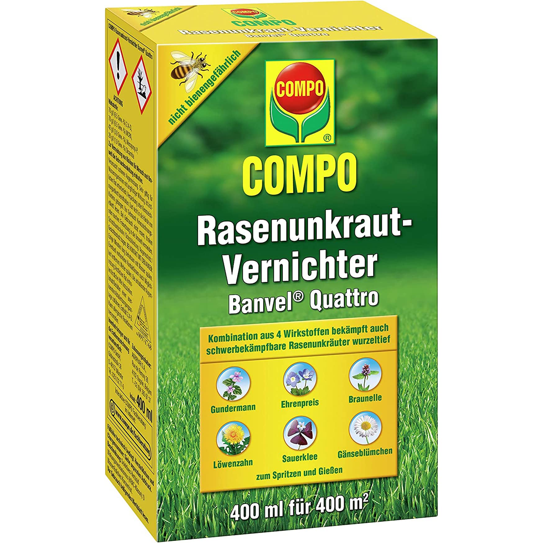 Compo Banvel Quattro Lawn Weed Killer - Combat Heavy Duty Weeds in the Lawn, Con