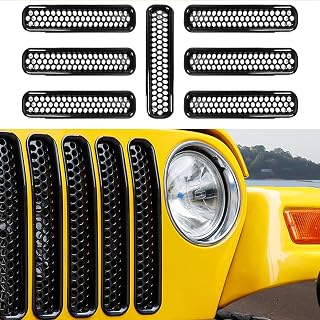 Unifizz 7-Piece Black Mesh Front Grille Insert Kit – Honeycomb Grill Guard for Je-ep Wrangler TJ & Unlimited 1997-2006