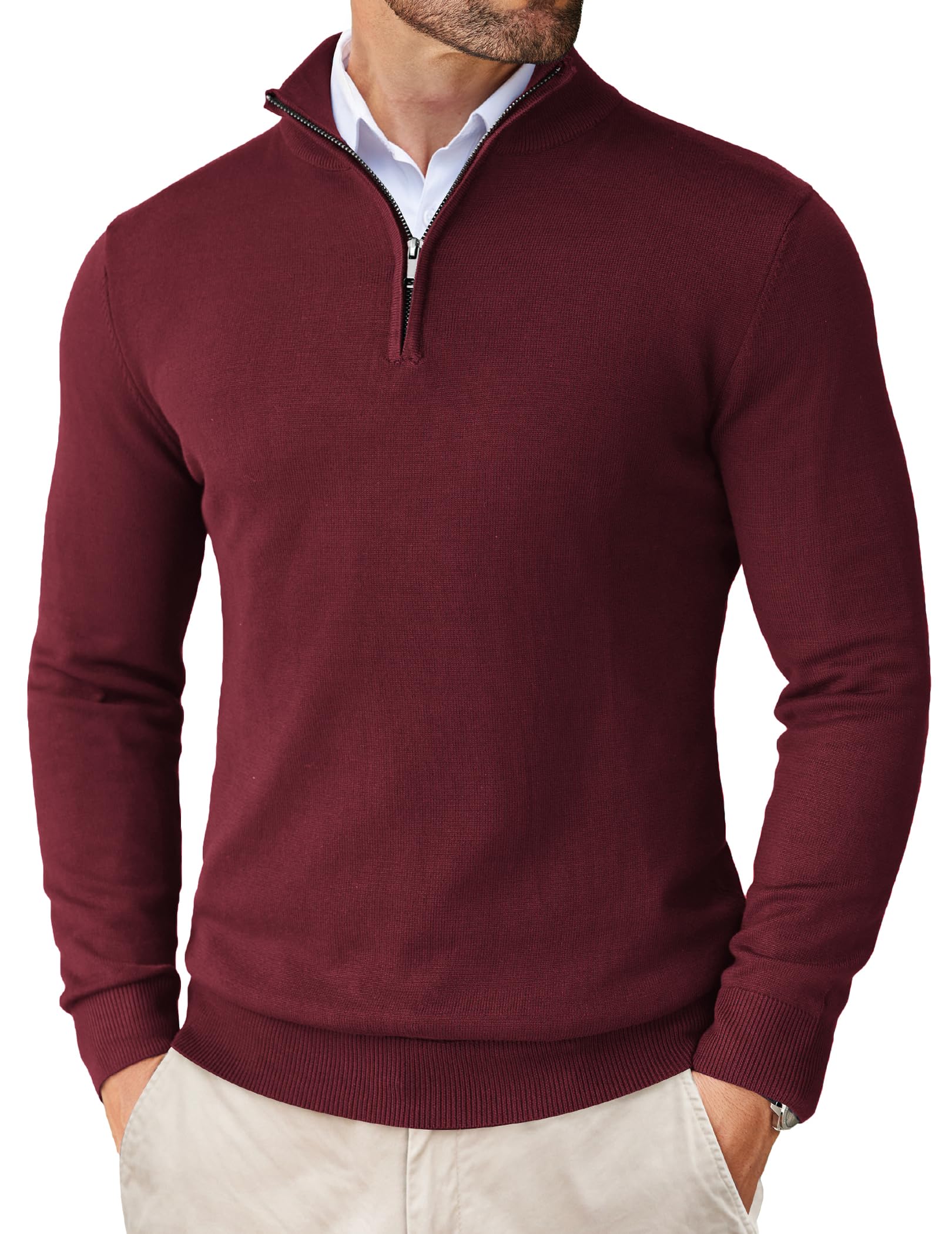 COOFANDY Jumpers for Men Knitted Pullover Crew Neck Quarter Zip Slim Fit Winterp