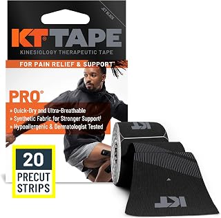 KT Tape, Pro Synthetic Kinesiology Athletic Tape, 20 Count, 10” Precut Strip
