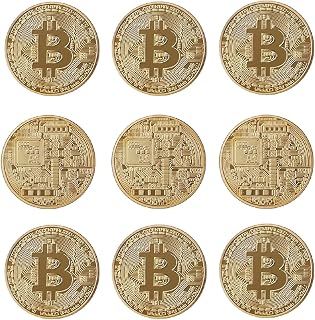 SOLIPECT 9PC Bitcoin Coin | Physical Bitcoin with Protective Case, Gold Plated Bitcoin for Commemoration, Gifts for Men (Gold)