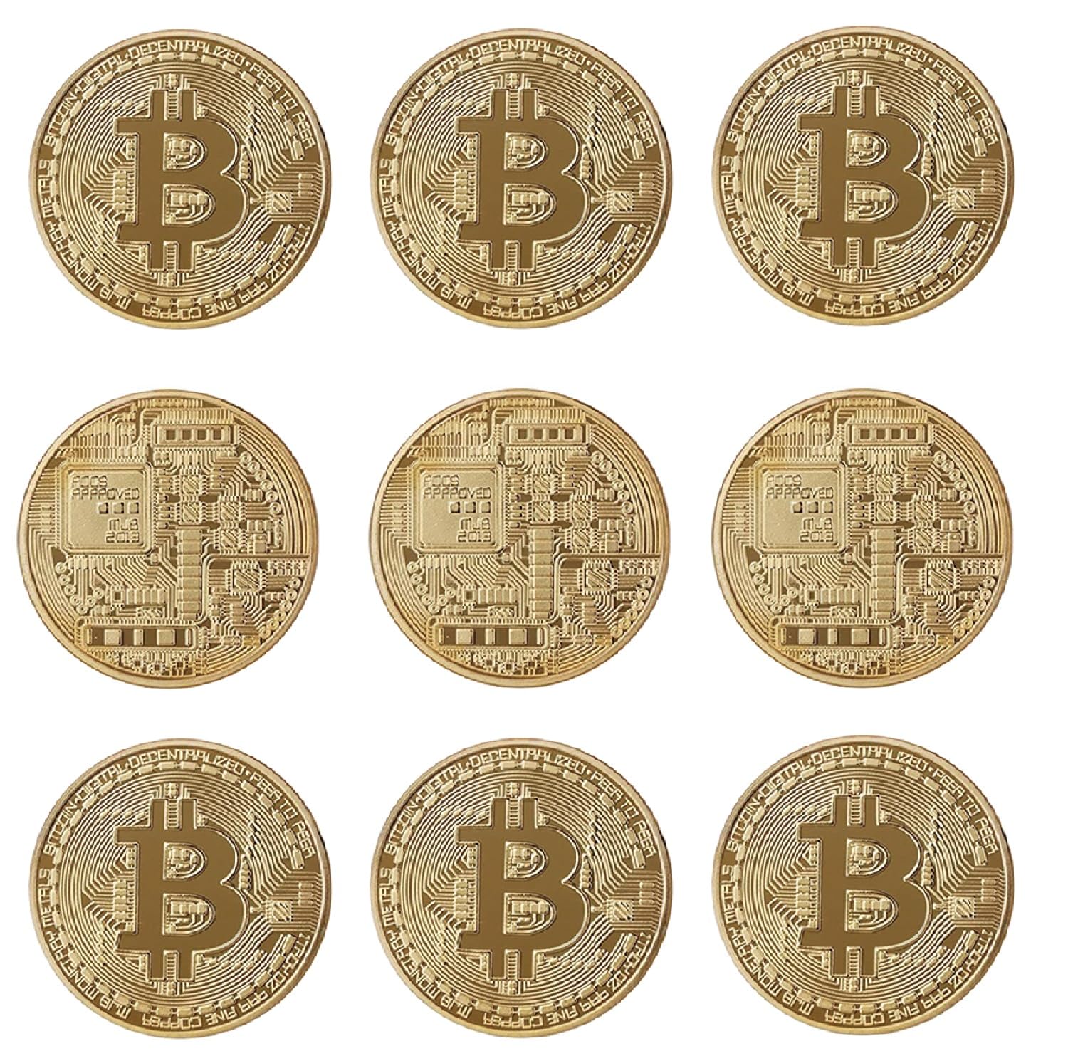 SOLIPECT 9PC Bitcoin Coin | Physical Bitcoin with Protective Case, Gold Plated B