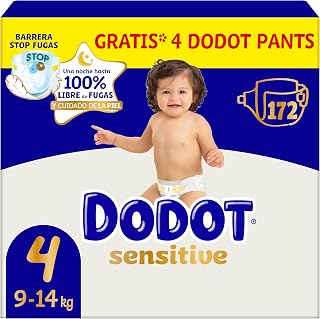 Dodot Sensitive Baby Diapers Size 4, 172 Nappies, 9 kg - 14 kg, Optimal | Optimal protection of baby's skin, up to 12 hours anti-leak, comfort and softness with every change