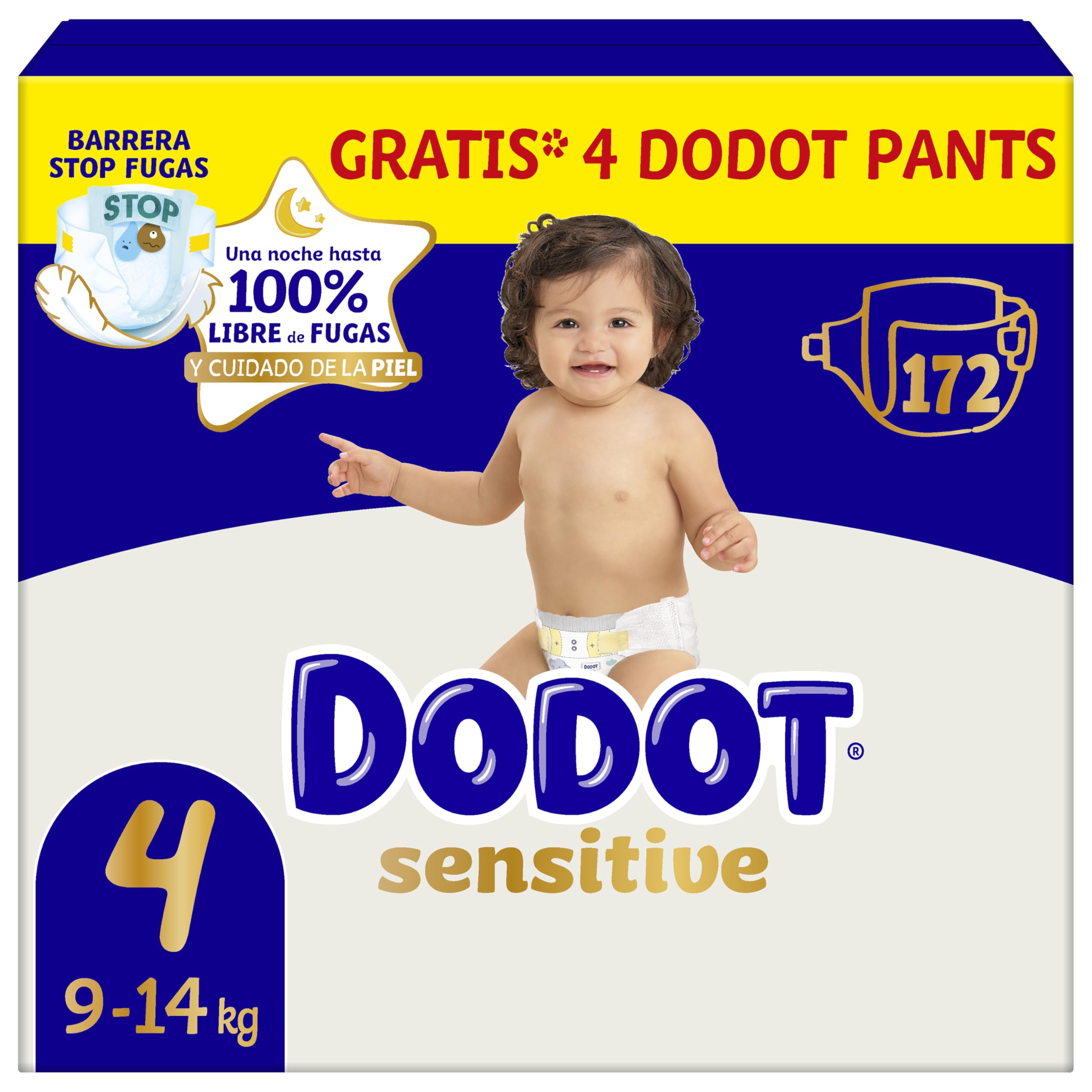 Dodot Sensitive Baby Diapers Size 4, 172 Nappies, 9 kg - 14 kg, Optimal | Optima
