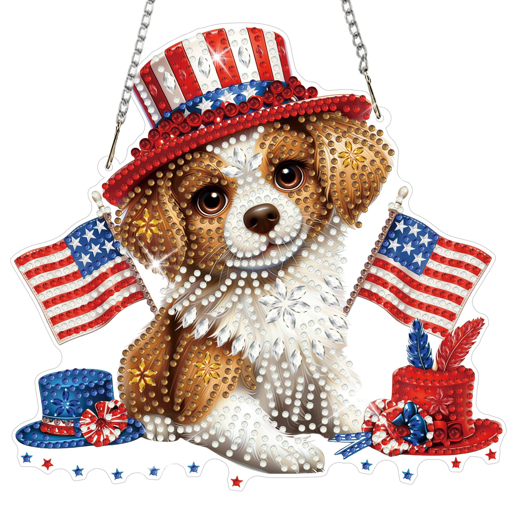 HEIBAGO 4th of July Patriotic Dog Diamond Art Hanging Kits for Adults, USA Flag 