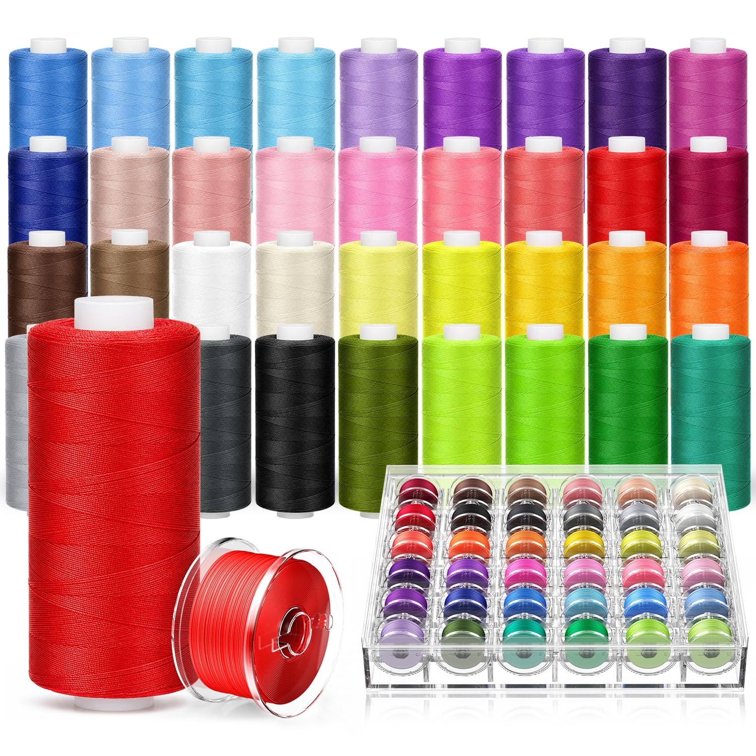 72Pcs Professional Sewing Thread Kit 36 Colors, [Max Strength & Low Lint] All Pu