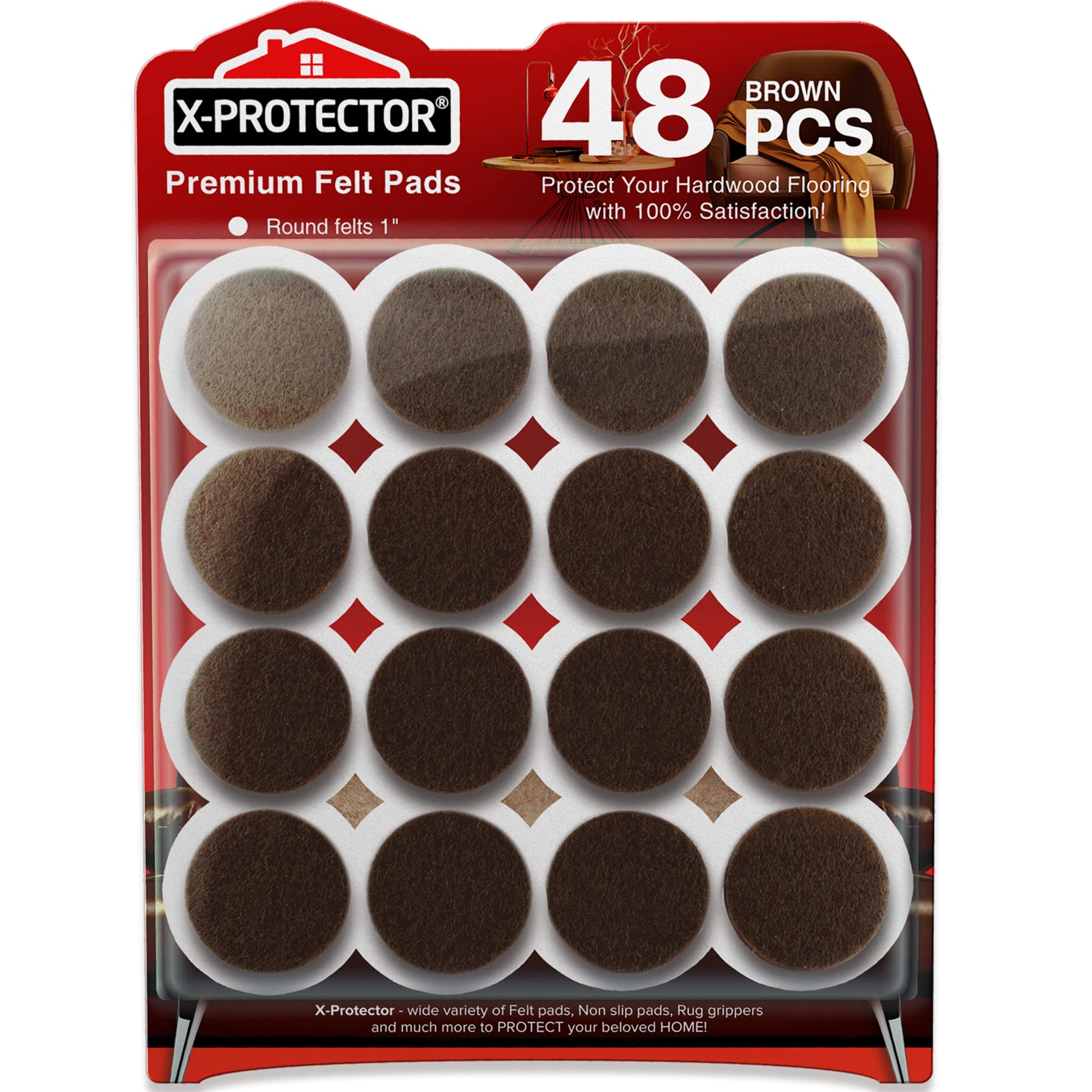 Felt Furniture Pads X-Protector - 48 PCS 1" - Premium Felt Pads (Brown) | Furnit