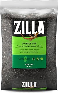 Zilla Jungle Mix Terrarium Substrate Bedding, 8 Quart | Supports healthy humidity, reptile dirt for tropical terrariums, organic blend, soft texture, easy maintenance