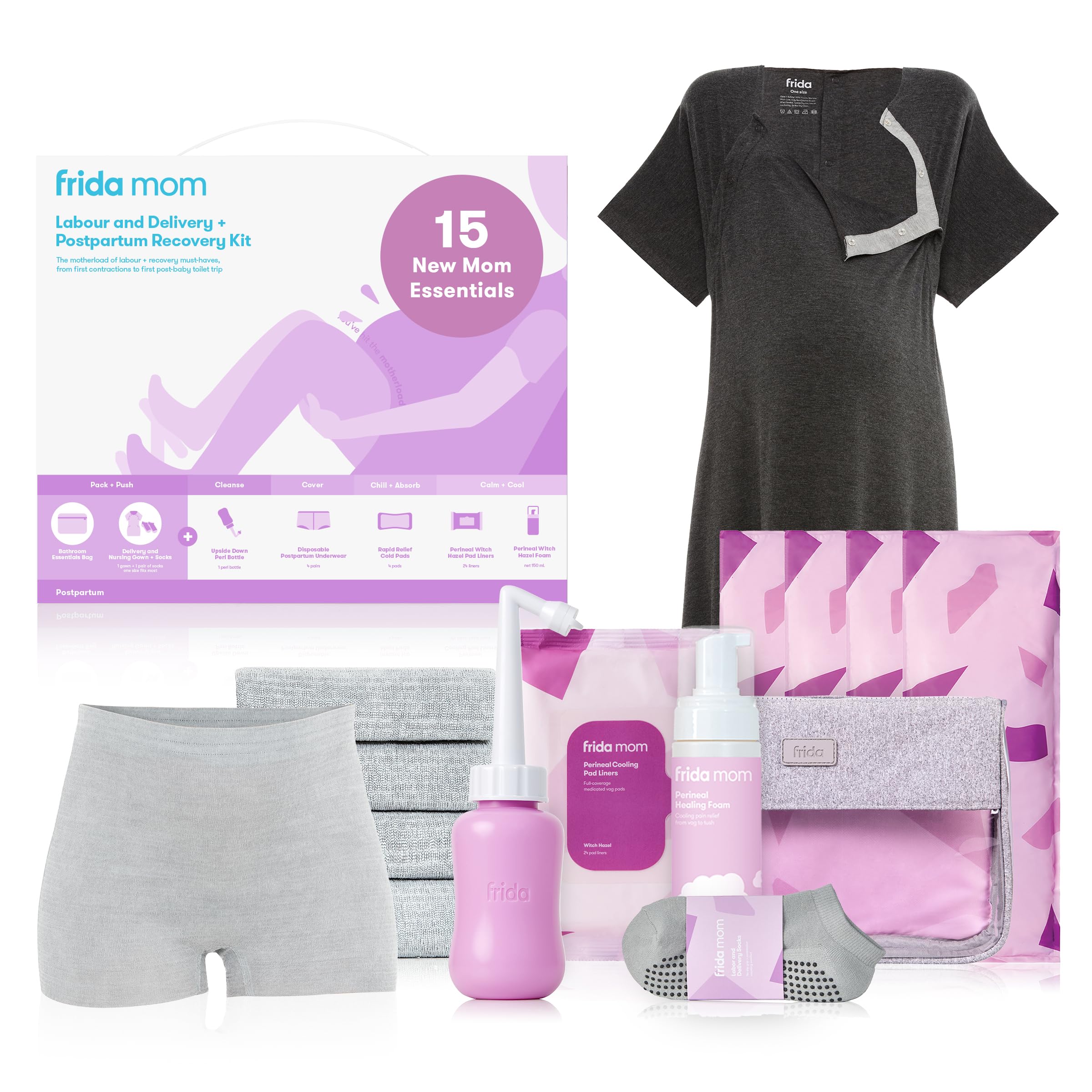 Frida Mom Labour, Delivery & Postpartum Kit, 15 Piece Set | Pre-Packed Birth Bag