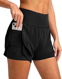 SANTINY 2 in 1 Running Shorts for Women with 3" High Waist Pockets Workout Athletic Shorts with Lining