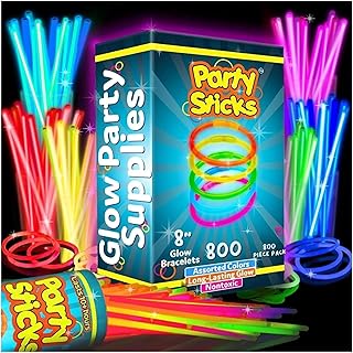 PartySticks Glow Sticks 800 pack - 8 Inch Glow in The Dark Light Up Sticks Party Favors, Glow Party Decorations, Neon Party Glow Necklaces and Glow Bracelets with Connectors
