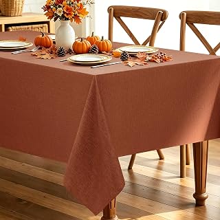 Decorelia Linen Textured Fall Tablecloth Rectangular Burnt Orange, 52"x70" | Waterproof Terracotta Washable Rectangluar Table Cloth Cover for Dining Thanksgiving,Party Autumn Home Kitchen Decor