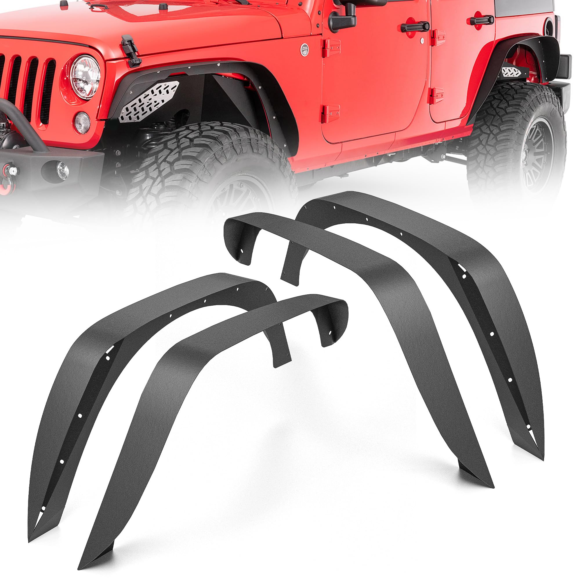 YZONA for JK 4-Piece Flat Style Front and Rear Fender Flares Kit Compatible with