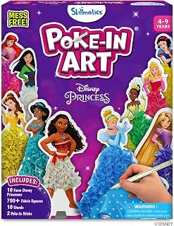 Skillmatics Poke-in Art – Disney Princesses, Wood Craft Kit, Christmas Gift | DIY Mess-Free Fun, Cinderella, Ariel Fine Motor Skills, Screen-Free, Travel Activity, Girls & Boys Ages 4, 5, 6, 7, 8, 9