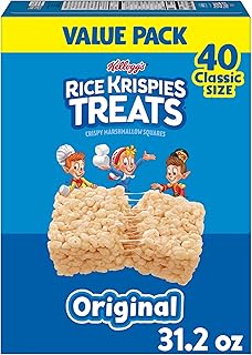 Rice Krispies Treats Crispy Marshmallow Squares, Kids Snacks, Cereal Bars, Original, 31.2oz Box (40 Bars)