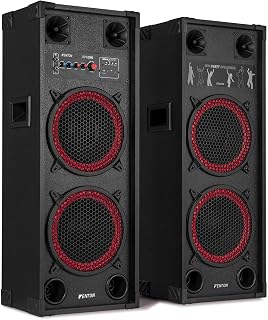 Fenton SPK-210 Active Bluetooth Party Speaker Set, 1200W, Dual 10-Inch | Plug-and-play controls, portable cabinets, carry handles, home DJ practice